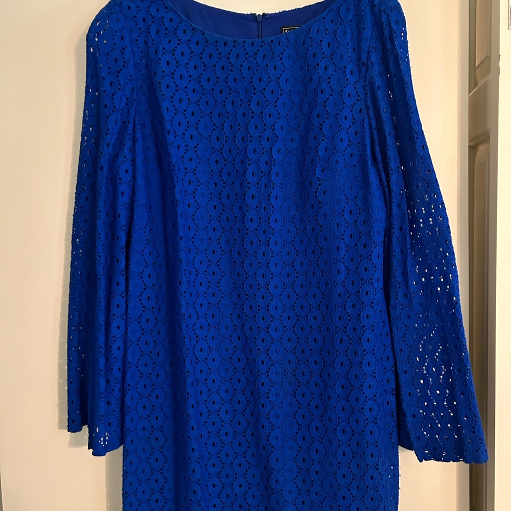 Jessica Howard Royal Blue Long Sleeve Eyelet Overlay Dress